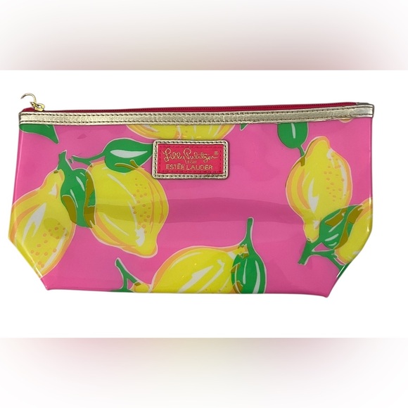 Lilly Pulitzer Handbags - LILLY PULITZER MAKEUP BAG accessory LEMONS pink plastic waterproof travel EUC